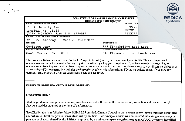 FDA 483 - Geritrex, LLC [Mount Vernon / United States of America] - Download PDF - Redica Systems