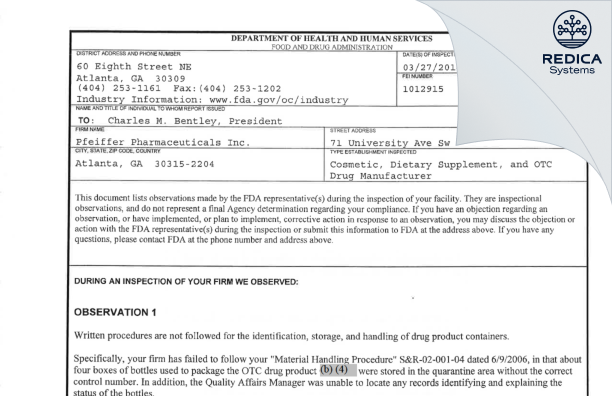 FDA 483 - S.s.s. Company (international) [Atlanta / United States of America] - Download PDF - Redica Systems