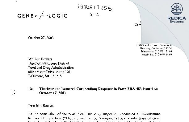 FDA 483 Response - Ore Pharmaceuticals Inc [Gaithersburg / United States of America] - Download PDF - Redica Systems