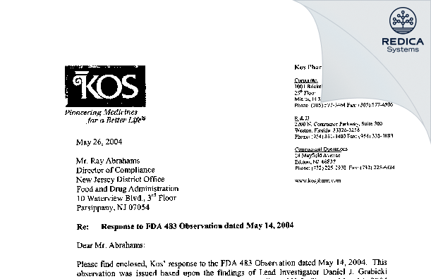 FDA 483 Response - Aeropharm Technology, LLC [Edison / United States of America] - Download PDF - Redica Systems