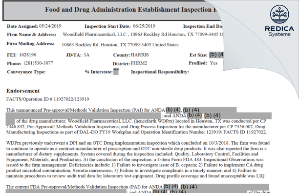 EIR - Brio Pharmaceuticals, Inc [Houston / United States of America] - Download PDF - Redica Systems