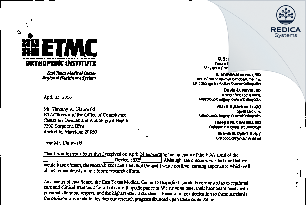 FDA 483 Response - Dennis Scott Devinney, DO [Tyler / United States of America] - Download PDF - Redica Systems