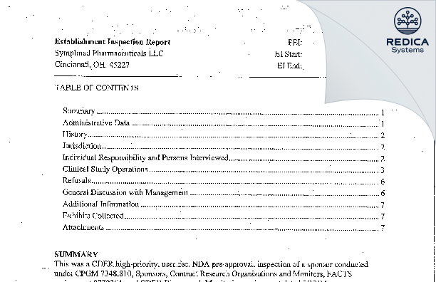 EIR - Symplmed Pharmaceuticals LLC [Cincinnati / United States of America] - Download PDF - Redica Systems