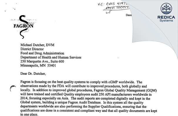 FDA 483 Response - Fagron Inc [St Paul / United States of America] - Download PDF - Redica Systems