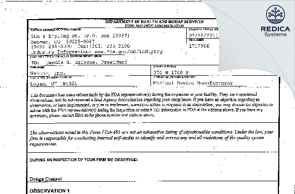 FDA 483 - ELITechGroup, Inc. [Logan / United States of America] - Download PDF - Redica Systems