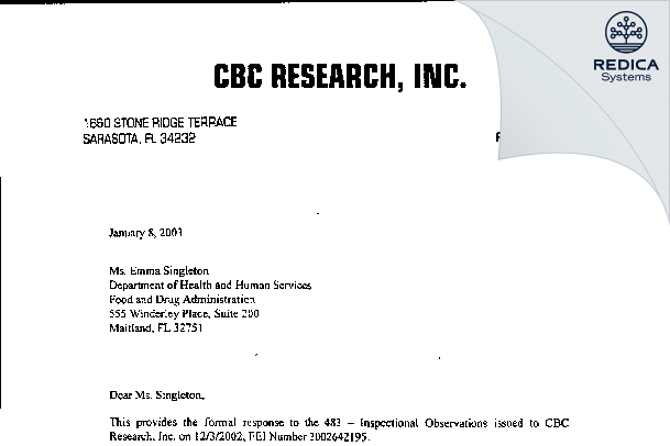 FDA 483 Response - Activ Group, Inc [Sarasota / United States of America] - Download PDF - Redica Systems