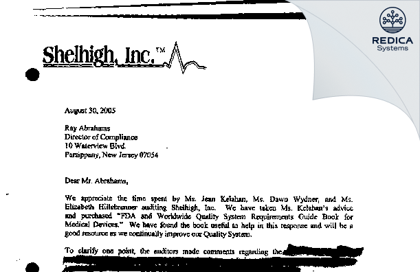 FDA 483 Response - Shelhigh, Inc. [Union / United States of America] - Download PDF - Redica Systems