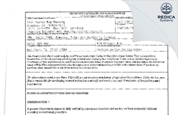 FDA 483 - Helio USA Inc [San Jose / United States of America] - Download PDF - Redica Systems