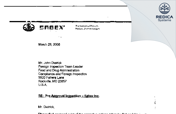 FDA 483 Response - Delpharm Boucherville Canada Inc. [Boucherville / Canada] - Download PDF - Redica Systems