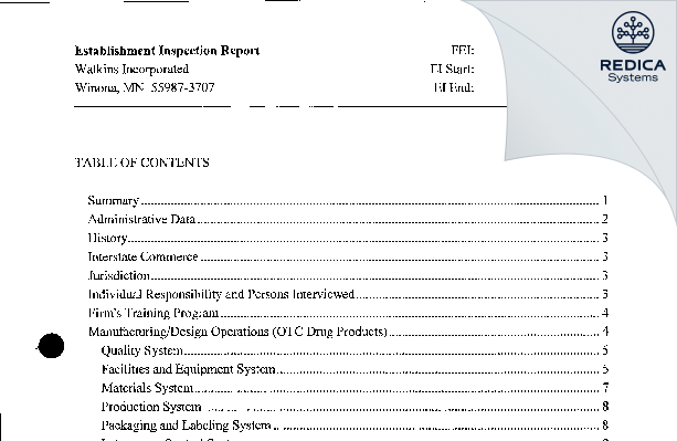 EIR - WATKINS PRODUCTS INC DBA [Winona / United States of America] - Download PDF - Redica Systems