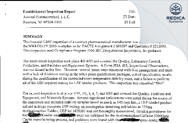 EIR - Amneal Pharmaceuticals, LLC [Paterson / United States of America] - Download PDF - Redica Systems