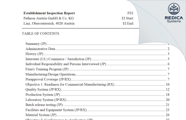 EIR - Patheon Austria GmbH & CoKG [Linz / Austria] - Download PDF - Redica Systems