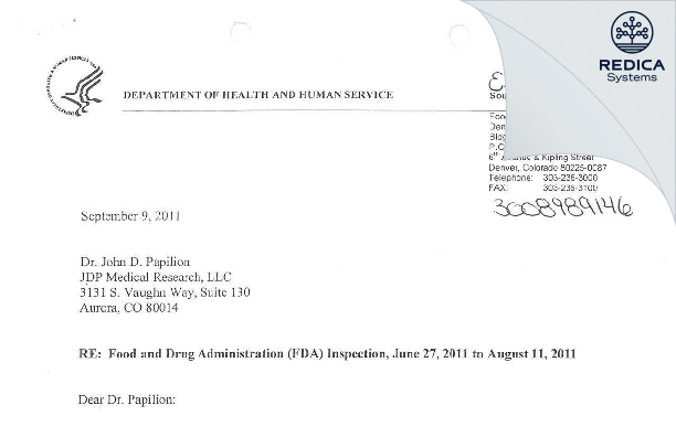 FDA 483 Response - John D. Papilion, M.D. [Aurora / United States of America] - Download PDF - Redica Systems