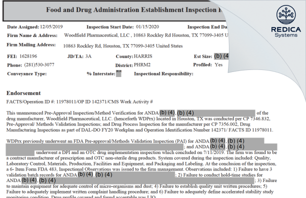 EIR - Brio Pharmaceuticals, Inc [Houston / United States of America] - Download PDF - Redica Systems