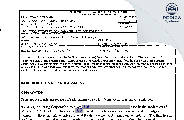 FDA 483 - USpharma Ltd [Florida / United States of America] - Download PDF - Redica Systems