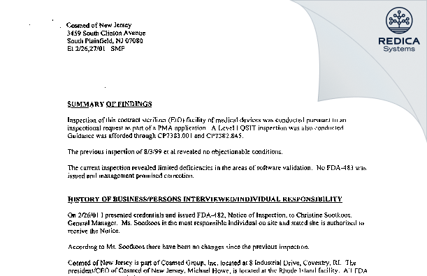 EIR - Isomedix Operations Inc. [Jersey / United States of America] - Download PDF - Redica Systems