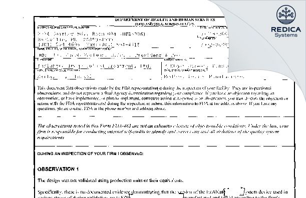 FDA 483 - InSightec, Ltd. [Tirat Carmel / Israel] - Download PDF - Redica Systems