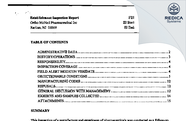 EIR - Janssen Pharmaceuticals Inc. [Jersey / United States of America] - Download PDF - Redica Systems