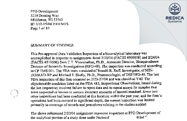 EIR - Ppd Development, L.P. [Middleton / United States of America] - Download PDF - Redica Systems