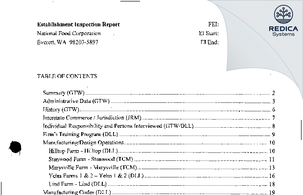 EIR - National Food Corporation [Everett / United States of America] - Download PDF - Redica Systems