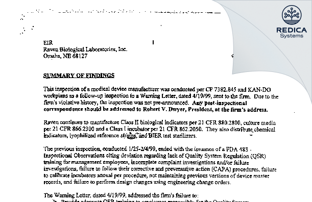 EIR - Mesa Laboratories Inc [Omaha / United States of America] - Download PDF - Redica Systems