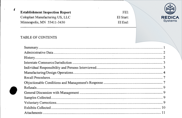 EIR - Coloplast Manufacturing US, LLC [Minneapolis / United States of America] - Download PDF - Redica Systems