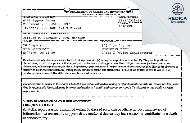 FDA 483 - 3M Company [Milford / United States of America] - Download PDF - Redica Systems