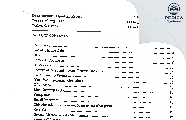 EIR - Western Milling, LLC [Goshen / United States of America] - Download PDF - Redica Systems