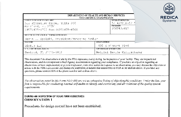 FDA 483 - Bioflo LLC [Sanford / United States of America] - Download PDF - Redica Systems