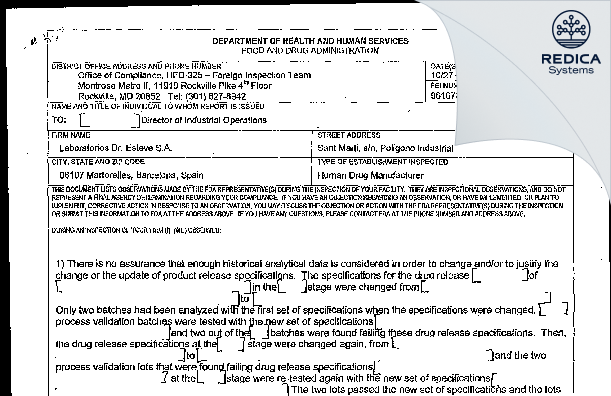 FDA 483 - Towa Pharmaceutical Europe, S.L. [Spain / Spain] - Download PDF - Redica Systems