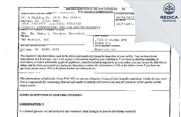 FDA 483 - Nexus CMF, LLC [Cottonwood Heights / United States of America] - Download PDF - Redica Systems