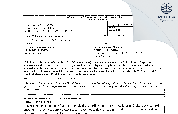 FDA 483 - Lymol Medical Corporation [Woburn / United States of America] - Download PDF - Redica Systems