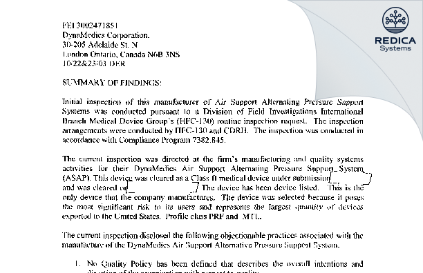 EIR - Dynamedics Corp. [London / Canada] - Download PDF - Redica Systems