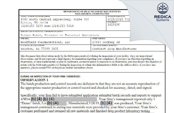 FDA 483 - Brio Pharmaceuticals, Inc [Houston / United States of America] - Download PDF - Redica Systems