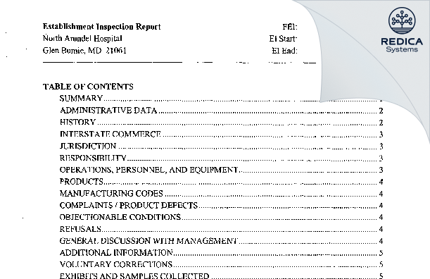 EIR - Baltimore Washington Medical Center [Glen Burnie / United States of America] - Download PDF - Redica Systems