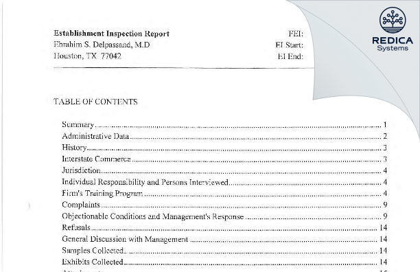 EIR - Ebrahim S. Delpassand, M.D [Houston / United States of America] - Download PDF - Redica Systems