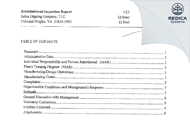 EIR - Sabra Dipping Company, LLC [Chesterfield / United States of America] - Download PDF - Redica Systems