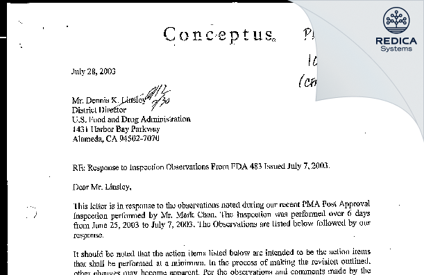 FDA 483 Response - Bayer Healthcare, LLC [Milpitas / United States of America] - Download PDF - Redica Systems
