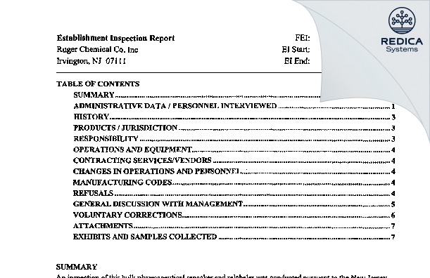 EIR - Vantage Specialty Ingredients, Inc [Jersey / United States of America] - Download PDF - Redica Systems