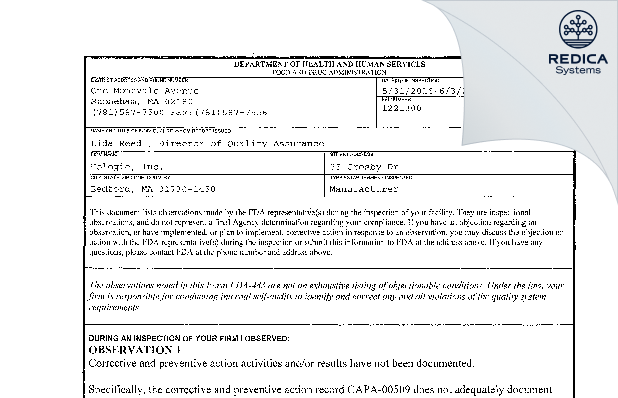 FDA 483 - Hologic, Inc. [Bedford / United States of America] - Download PDF - Redica Systems