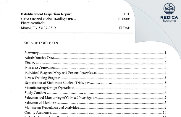 EIR - OPKO Health, Inc. [Miami / United States of America] - Download PDF - Redica Systems