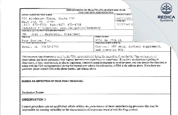 FDA 483 - Pure Source, LLC [Florida / United States of America] - Download PDF - Redica Systems