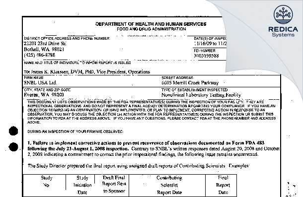 FDA 483 - Altasciences Preclinical Seattle, LLC [Everett / United States of America] - Download PDF - Redica Systems