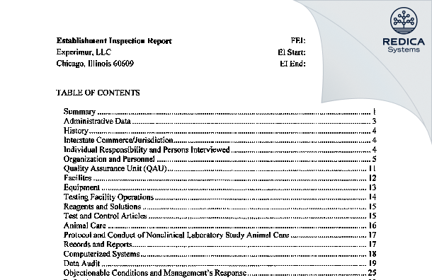 EIR - Experimur, A Frontage Company [Chicago / United States of America] - Download PDF - Redica Systems