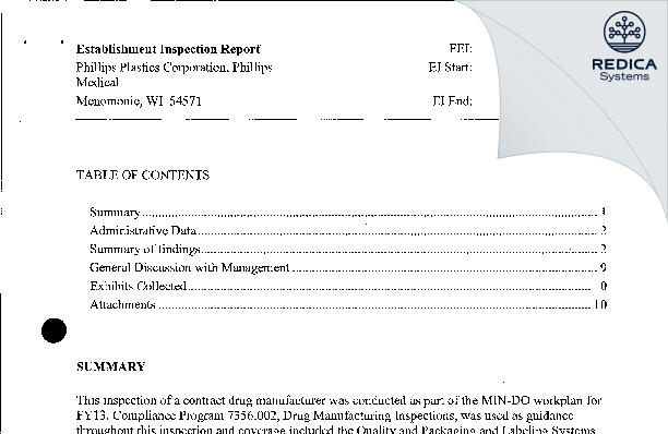 EIR - Phillips Medisize LLC [Menomonie / United States of America] - Download PDF - Redica Systems