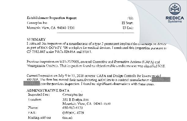 EIR - Bayer Healthcare, LLC [Milpitas / United States of America] - Download PDF - Redica Systems