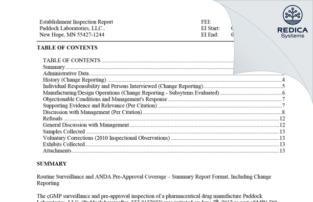 EIR - Padagis US LLC [Minneapolis / United States of America] - Download PDF - Redica Systems