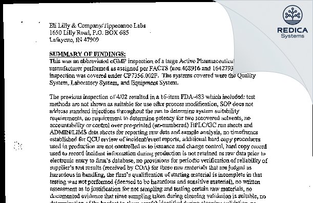 EIR - Evonik Corporation [Lafayette / United States of America] - Download PDF - Redica Systems
