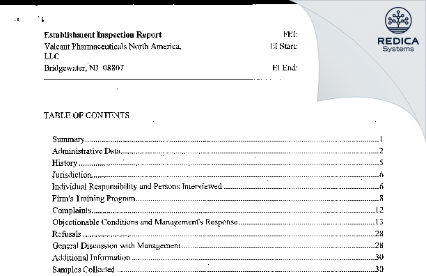 EIR - Bausch Health Companies, Inc. [Bridgewater / United States of America] - Download PDF - Redica Systems