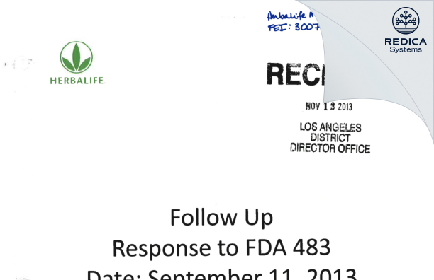 FDA 483 - Herbalife Manufacturing, LLC [Lake Forest / United States of America] - Download PDF - Redica Systems